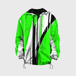 Куртка с капюшоном детская Black and white vertical stripes on a green backgr, цвет: 3D-черный