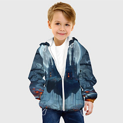 Куртка с капюшоном детская Замок Дракулы и неоновые грибы - нейроарт фантазия, цвет: 3D-белый — фото 2