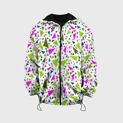 Куртка с капюшоном детская Разноцветные неоновые треугольники на белом фоне, цвет: 3D-черный