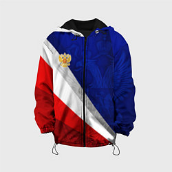 Куртка с капюшоном детская Герб России - триколор, цвет: 3D-черный