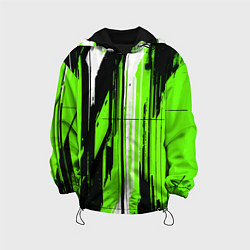 Куртка с капюшоном детская Вертикальные чёрно-белые линии на зелёном фоне, цвет: 3D-черный