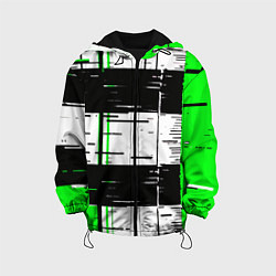 Куртка с капюшоном детская Зелёные и чёрные полосы на белом фоне, цвет: 3D-черный