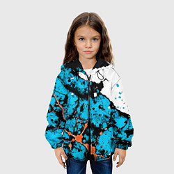 Куртка с капюшоном детская Оранжево-голубая абстракция на белом фоне, цвет: 3D-черный — фото 2