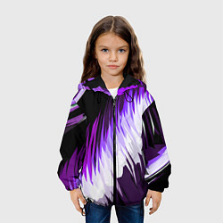 Куртка с капюшоном детская Бело-фиолетовые острые полосы на чёрном фоне, цвет: 3D-черный — фото 2