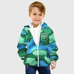 Куртка с капюшоном детская Зелено-голубой камуфляж и герб РФ, цвет: 3D-белый — фото 2