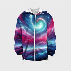 Куртка с капюшоном детская Spiral neon galaxy - ai art fantasy, цвет: 3D-белый