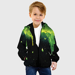 Куртка с капюшоном детская Зеленая стекающая краска по черному фону, цвет: 3D-черный — фото 2