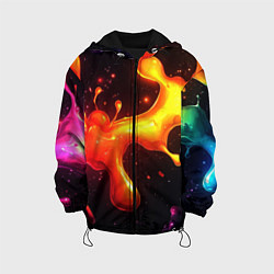 Куртка с капюшоном детская Радужные кляксы на черном фоне, цвет: 3D-черный