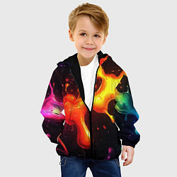 Куртка с капюшоном детская Радужные кляксы на черном фоне, цвет: 3D-черный — фото 2