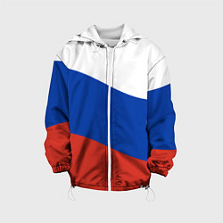 Куртка с капюшоном детская Флаг России волной, цвет: 3D-белый