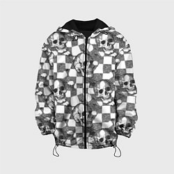 Куртка с капюшоном детская Черепа и клетчатый фон с дырами, цвет: 3D-черный