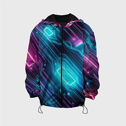 Куртка с капюшоном детская Неоновый узор киберпанк микросхемы, цвет: 3D-черный