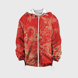Куртка с капюшоном детская Золотые драконы на красном, цвет: 3D-белый