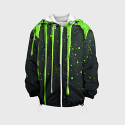 Куртка с капюшоном детская Зеленая краска стекающая на черном фоне, цвет: 3D-белый