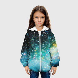 Куртка с капюшоном детская Бирюзовые блестки фон, цвет: 3D-белый — фото 2