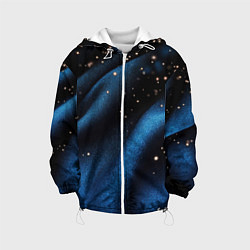 Куртка с капюшоном детская Синяя волнистая текстура на черном, цвет: 3D-белый