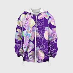 Куртка с капюшоном детская Японские акварельные орхидеи, цвет: 3D-белый