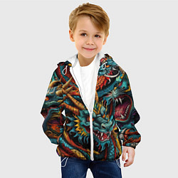 Куртка с капюшоном детская Татуировка дракона ирезуми, цвет: 3D-белый — фото 2