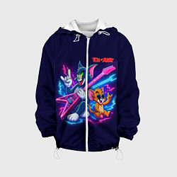Куртка с капюшоном детская Том и Джерри рок музыканты - неоновое свечение, цвет: 3D-белый
