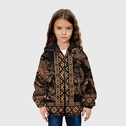Куртка с капюшоном детская Золотой дракон с узорами славянскими, цвет: 3D-черный — фото 2