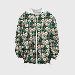 Куртка с капюшоном детская Цветочный паттерн зелёный, цвет: 3D-белый