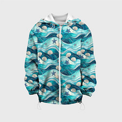 Куртка с капюшоном детская Летний узор с ракушками и морскими звездами, цвет: 3D-белый