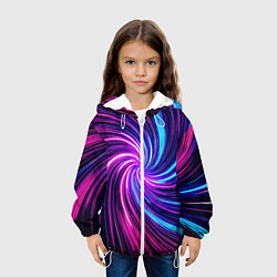 Куртка с капюшоном детская Неоновый вихрь из светящихся линий, цвет: 3D-белый — фото 2