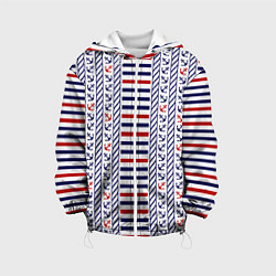 Куртка с капюшоном детская Полосатый морской орнамент с якорями, цвет: 3D-белый