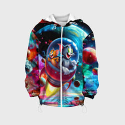 Куртка с капюшоном детская Том и Джерри летят в ракете - нейроарт, цвет: 3D-белый