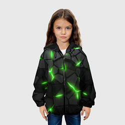 Куртка с капюшоном детская Зеленая неоновая броня, цвет: 3D-черный — фото 2