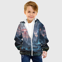 Куртка с капюшоном детская Фантастический мир с медузами и озеро у гор, цвет: 3D-белый — фото 2