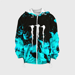 Куртка с капюшоном детская Monster energy голубой огонь, цвет: 3D-белый