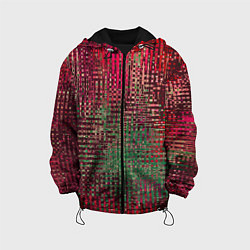 Куртка с капюшоном детская Текстурный тёмный красно-зелёный, цвет: 3D-черный