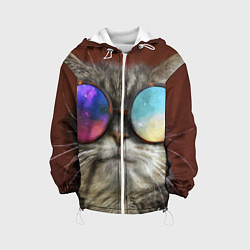 Куртка с капюшоном детская A Cat with multicolored glasses, цвет: 3D-белый