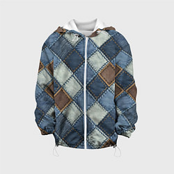 Куртка с капюшоном детская Джинсовый пэчворк ромбовый узор, цвет: 3D-белый