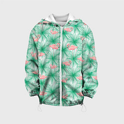 Куртка с капюшоном детская Фламинго и тропики, цвет: 3D-белый