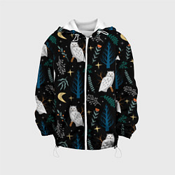 Куртка с капюшоном детская Сова в зимнем лесу, цвет: 3D-белый