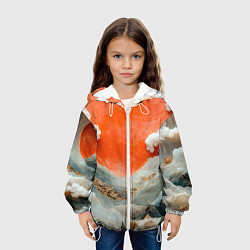 Куртка с капюшоном детская Японский пейзаж абстракция, цвет: 3D-белый — фото 2