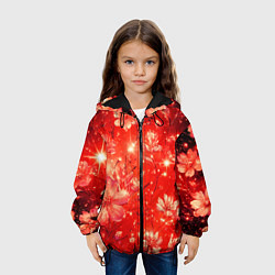 Куртка с капюшоном детская Цветочный красный с искрами, цвет: 3D-черный — фото 2