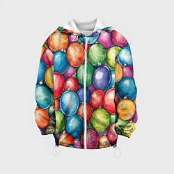 Куртка с капюшоном детская Россыпь новогодних шаров, цвет: 3D-белый