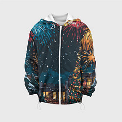 Куртка с капюшоном детская Новогодний салют, цвет: 3D-белый