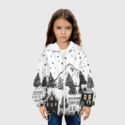 Куртка с капюшоном детская Заснеженный черно-белый город, цвет: 3D-белый — фото 2