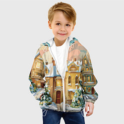 Куртка с капюшоном детская Новогодний город, цвет: 3D-белый — фото 2