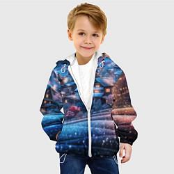 Куртка с капюшоном детская Новогодний двор в блестках, цвет: 3D-белый — фото 2