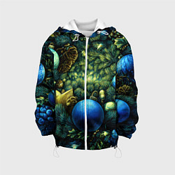 Куртка с капюшоном детская Новогодние шарики на елке, цвет: 3D-белый