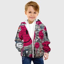 Куртка с капюшоном детская Розовые смайлы граффити, цвет: 3D-белый — фото 2