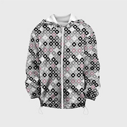 Куртка с капюшоном детская Цветочный серо-розовый узор ретро, цвет: 3D-белый