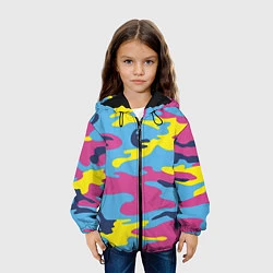 Куртка с капюшоном детская Камуфляж: голубой/розовый/желтый, цвет: 3D-черный — фото 2