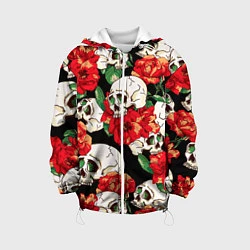 Куртка с капюшоном детская Черепки и розы, цвет: 3D-белый