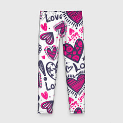 Леггинсы для девочки Love - pink hearts, цвет: 3D-принт